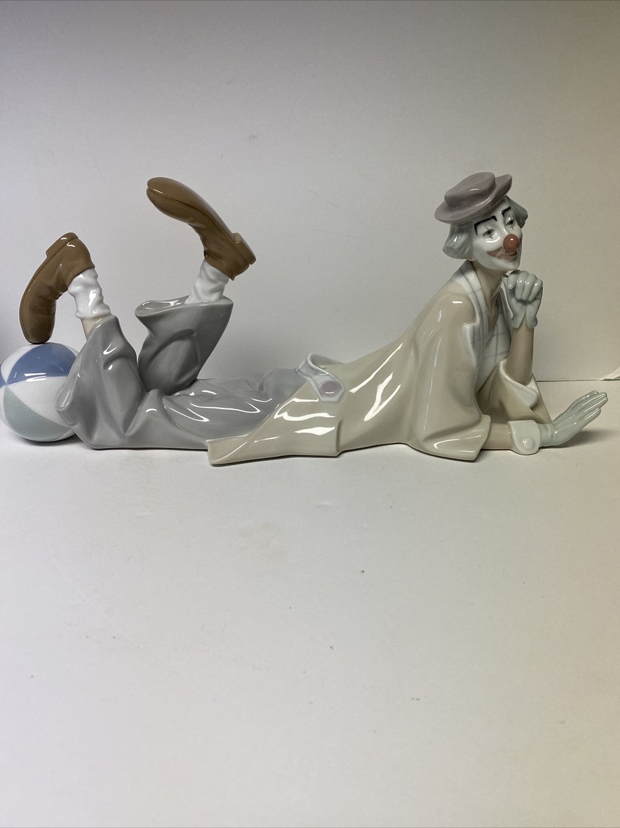 Lladro 陶器人形 4618 ピエロ Retired Lladro Spain Clown # 4618 Painted Porcelain Cabinet