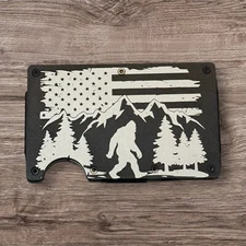 CUSTOM Engraved Black Bigfoot Sasquatch Minimalist RFID Blocking Wallet