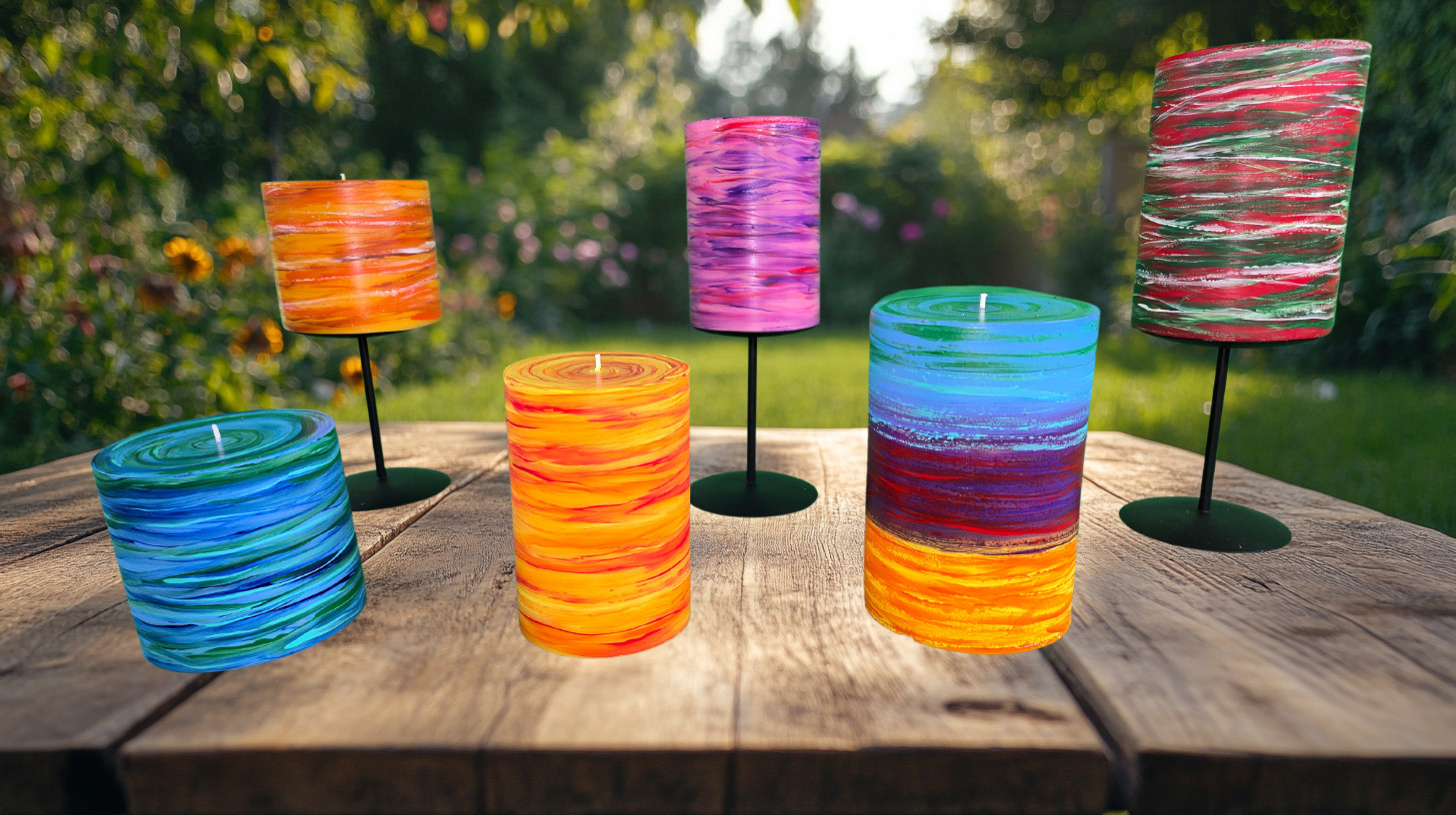 Pillar Beeswax Candle Hand Painted Paradise, Long Lasting & 
