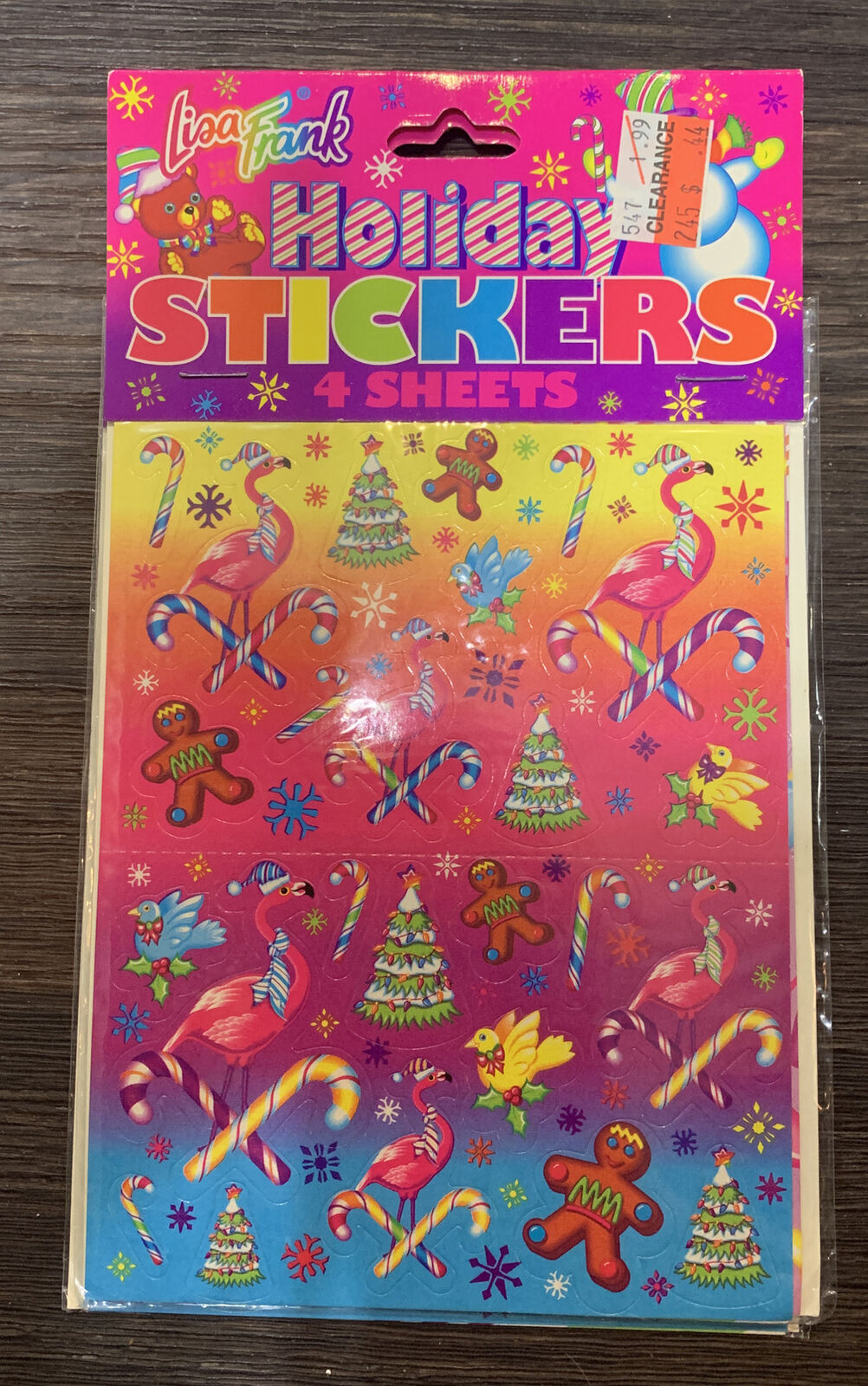 Vintage Lisa Frank Holiday Stickers 4 Sheets Flamingo Christmas 