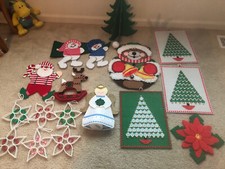 Plastic Canvas Needlepoint Christmas Crafts Handmade Finished Pieces Lot