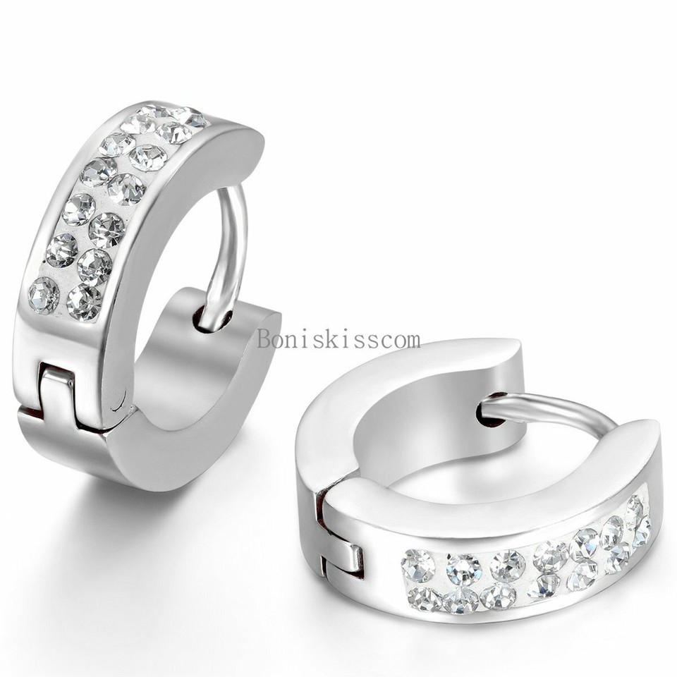 Diamond Accent Cross Huggie Hoop Earrings in Sterling Silver