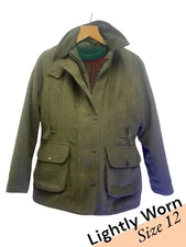 LADIES SADDLE Green TWEED WOOL BREATHABLE SHOOTING HUNTING  JACKETS SIZE 12 B554
