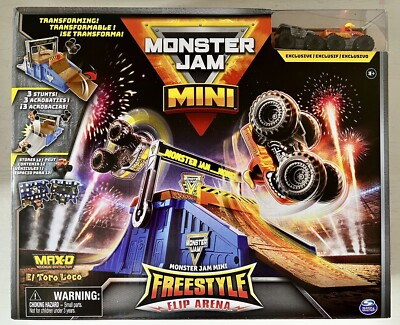 Monster Jam MINI Freestyle Flip Arena Spielset + Tragetasche Max-D & El Toro Lok