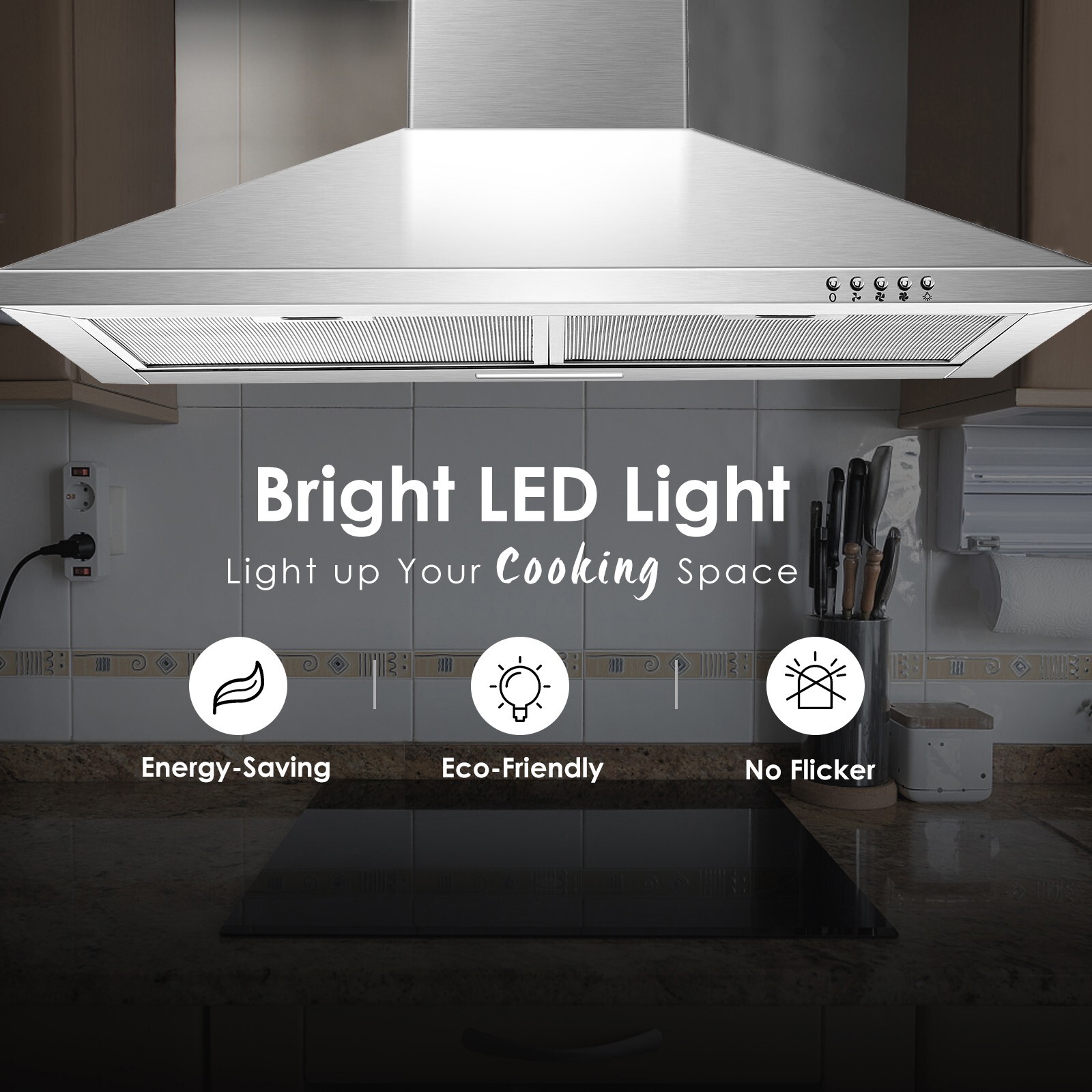 30inch Wall Mounted Kitchen Range Hood 450CFM Stainless Steel Cooking vent LED