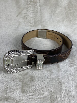 Women\'s Nocona Bling Embroidered Leather Belt With Rhinestone Cross Size L CROC PRINT LEATHER CROSS BROWN N3514602 NOCONA main image 4