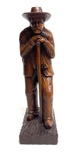 STATUE DE PAYSAN SCULPTÉE SUR BOIS - 32 CM - Picture 3 of 3