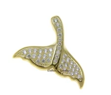 YELLOW GOLD PLATED 925 SILVER HAWAIIAN WHALE TAIL SLIDE PENDANT CZ 28.30MM