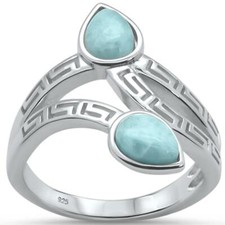 Natural Larimar Leaf Design .925 Sterling Silver Ring