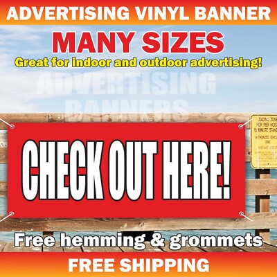 CHECK OUT HERE advertising Banner Vinyl Sign ORDER PICK UP HERE checkout shop