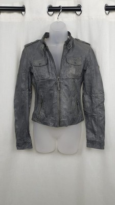 Gipsy graue Leder Biker Jacke UK S UVP £140 LN061 NN 04