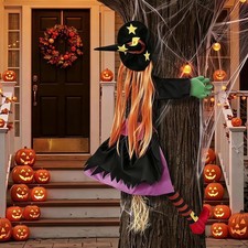 Crashing Witch Halloween Decoration   Flying Witch on Broom into Tree Outd