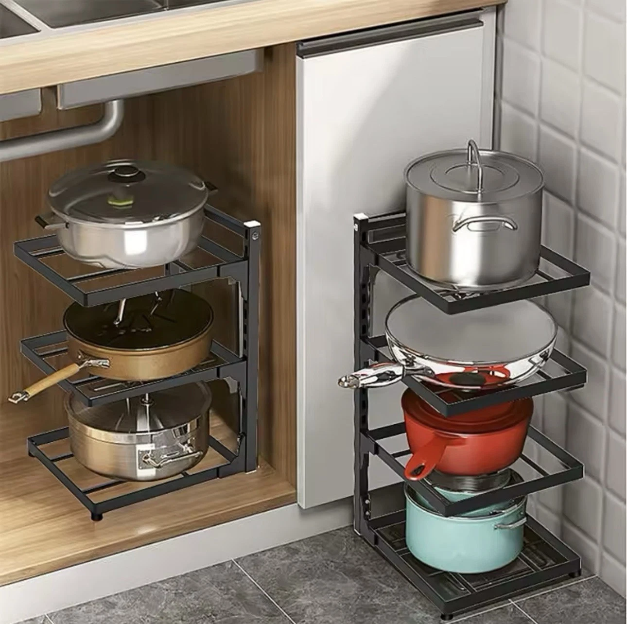 Adjustable Multi-Layer Pot Rack Organizer for Kitchen