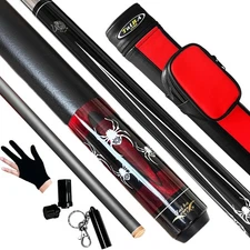 2-Piece Pool Stick with Black Shaft, 13mm Multilayer Leather Tip, 58", Hardwo...