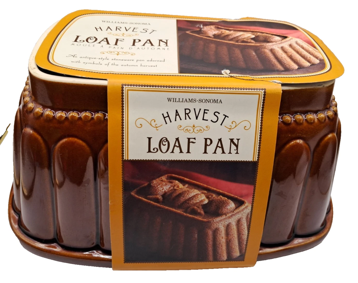 Vintage WILLIAM SONOMA Harvest Loaf Baking Pan Stoneware Thanksgiving Fall NEW
