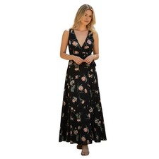Reformation V-Neck Black Floral Wrap Maxi Dress XS Womens Long Summer Sleeveless
