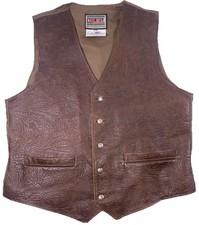 Vintage Tooled Leather Vest Sz M Western Cowboy Made USA Rodeo Ranch Wear