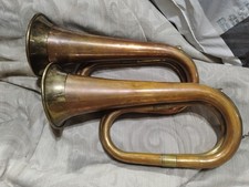 No Mouth - 2- Vintage Cavalry Bugles/ Signal Horn Copper Brass Patina Old