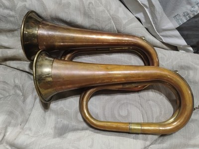 No Mouth - 2- Vintage Cavalry Bugles/ Signal Horn Copper & Brass Patina Old