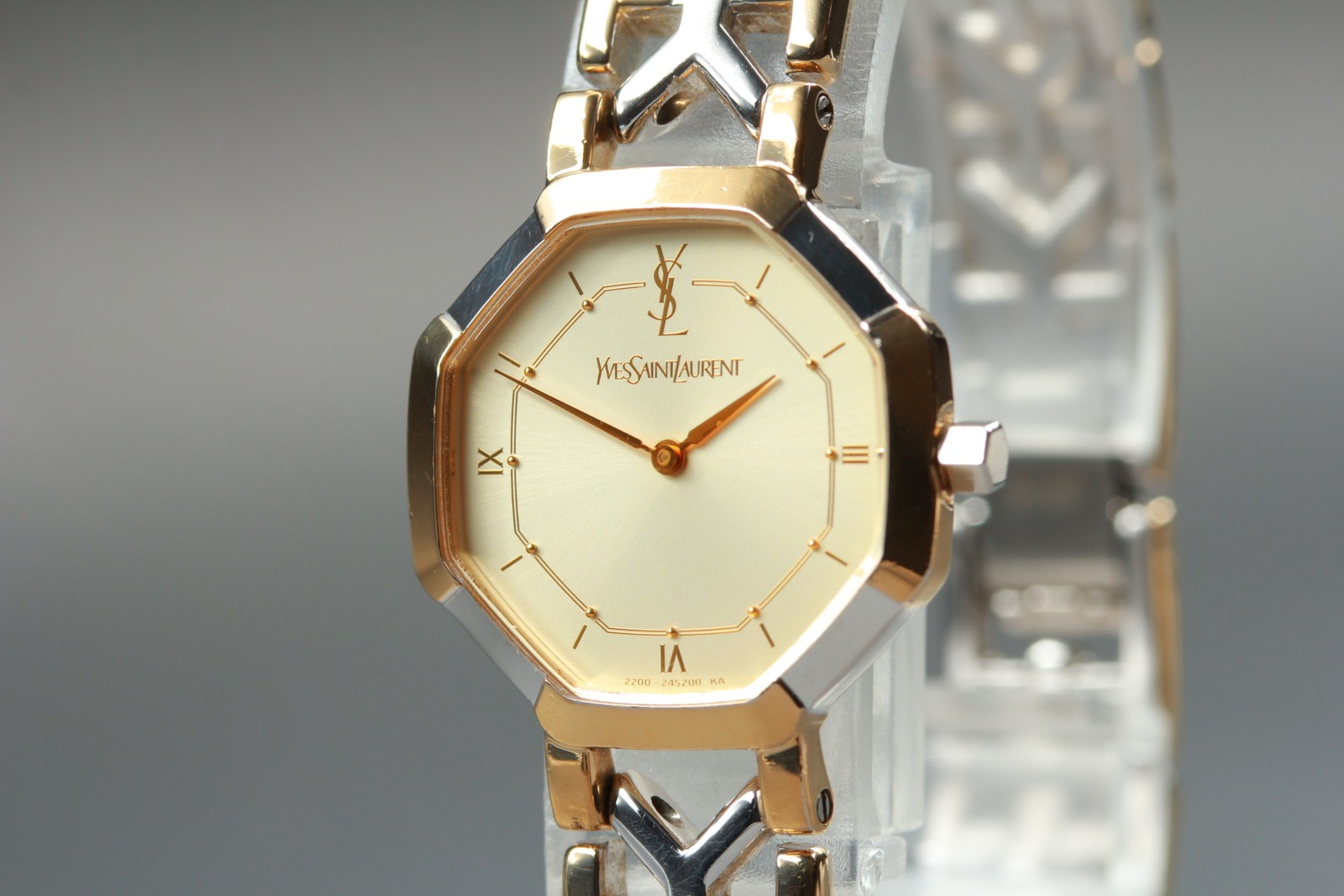 Near MINT* Yves Saint Laurent 2200-241762 Octagon Two-Tone Qz Ladies Watch JAPAN