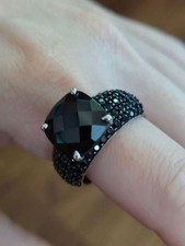 Black Spinel, Black Rhodium Over Sterling Silver Ring, Size 11