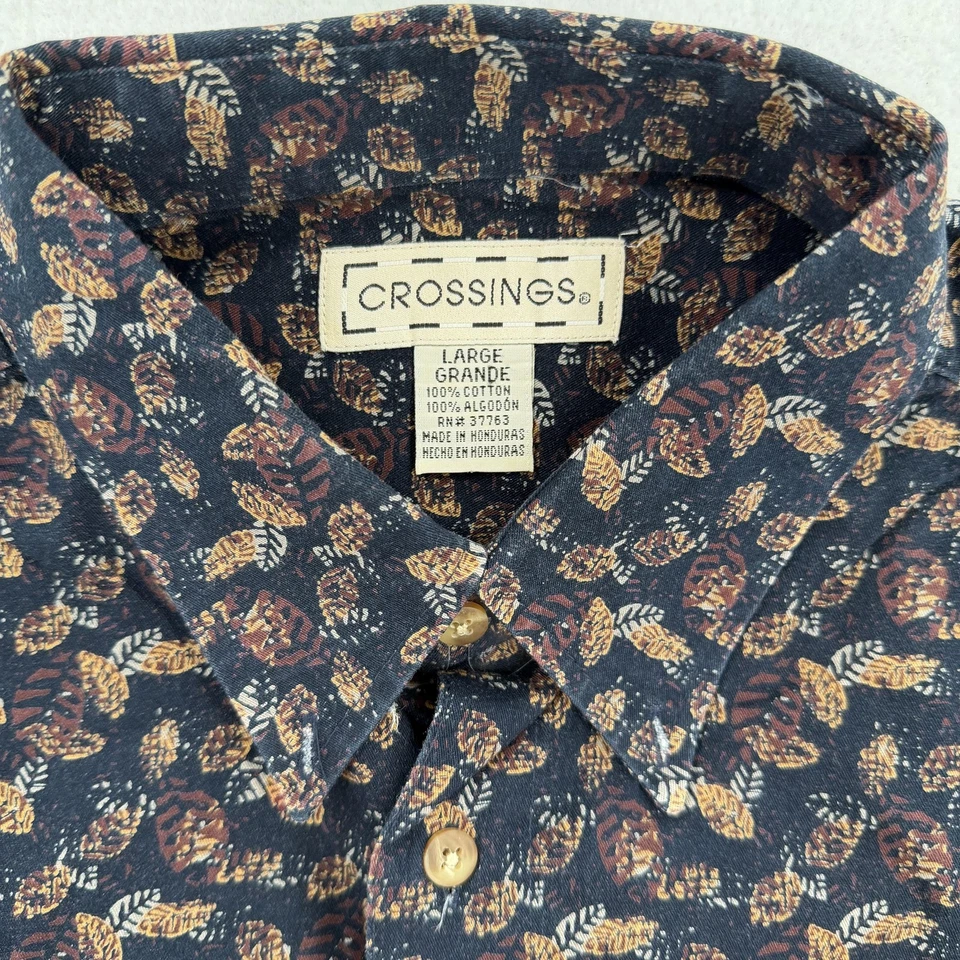 Crossings Shirt Mens Large Navy Blue Leaf Print Button Down Long Sleeve Casual - Image 3 of 4