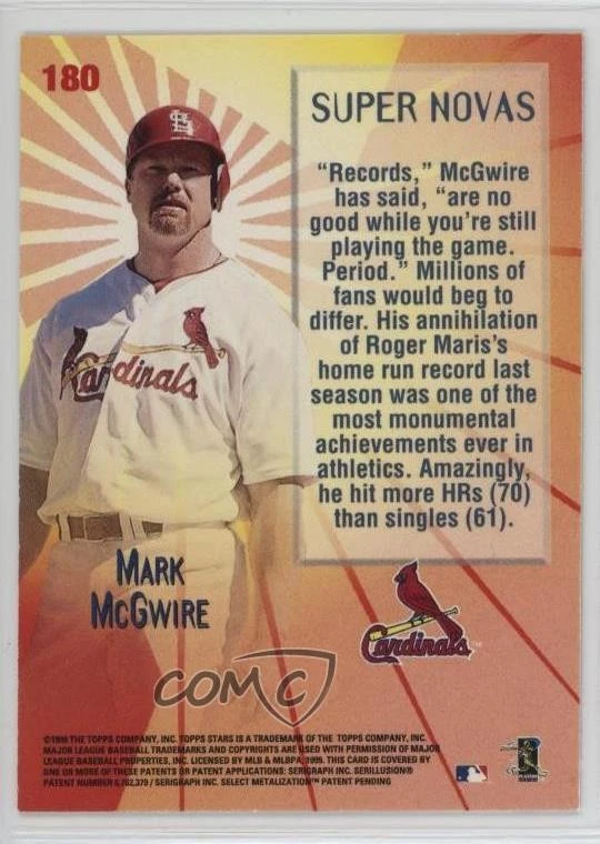 1999 Topps Stars Super Novas Mark McGwire #180 - Image 2 of 2
