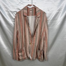 Free People Pink Striped Oversized Blazer Women  s XS Rayon Linen Blend