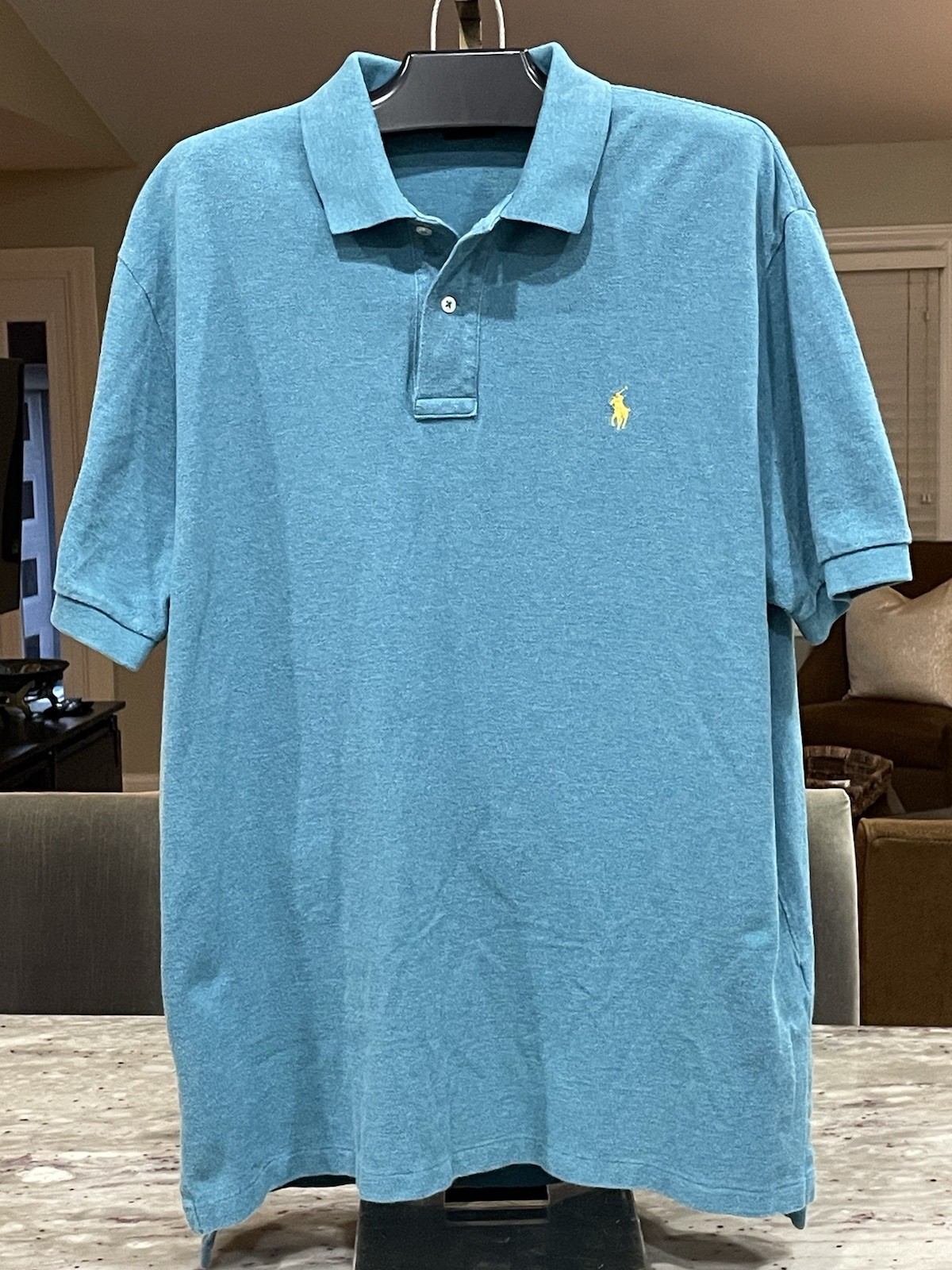 Polo Ralph Lauren camicia uomo taglia XL blu vestibilità classica usata giallo pony
