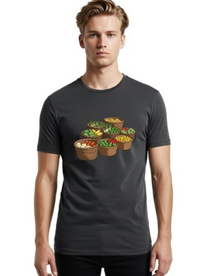 Vegetable-Baskets Mens Graphic Tee, 100% Cotton, Casual Summer Wear