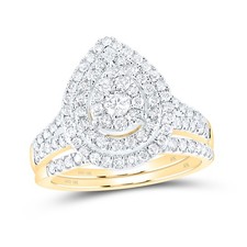 10k Yellow Gold 1CTW-Diamond Bridal Cluster Ring