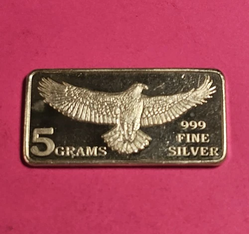 🚚⚡️🔥MPM Bald Eagle - 5 Gram .999 Fine Pure Silver Bullion Fractional Bar Ingot