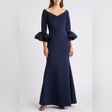Eliza J Bell Sleeve Mermaid Gown Dress Size 10 Navy Blue 3/4  Sleeve NWOT
