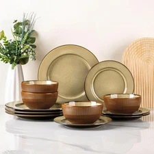 GBHOME Ceramic Dinnerware Sets,12 pcs Service for 4 (12 pcs), Caramel 