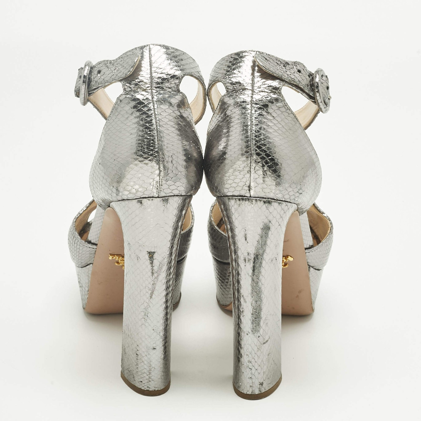 Prada Metallic Silver Python Embossed Leather Ank… - image 5