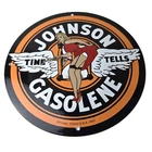 Vintage Johnson Gasoline Sign - Time Tells Gas Oil Pump Plate Porcelain Sign