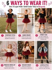 Burgundy Tutu Skirt for Girls   3-Layer Tulle Ballet, Dance, and Dress-Up Costum