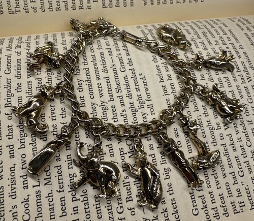 Vintage Walt Disney Productions The Jungle Book Silver-Tone 12-Charm Bracelet 7”
