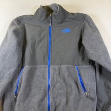 The North Face Boys XL 18/20 Grey Blue Full Zip Fleece Jacket Mixed Media Logo