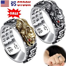 Auspicious Feng Shui Pixiu Ring Adjustable Ring Buddha Charm Ring Silver Gold US