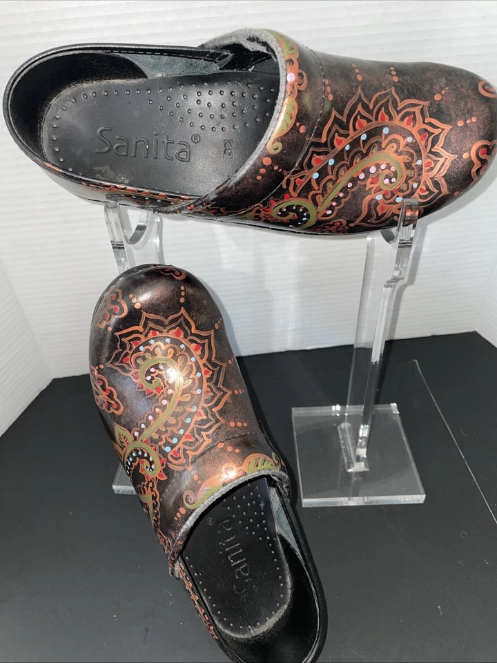 Sanita Painted Clogs Boho Hippie Whimsical Sz 8/39 Metallic Colors - Image 2 of 4