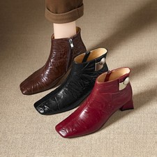 Stivaletti donna vera pelle punta quadrata cerniera laterale tacco a blocco autunno inverno