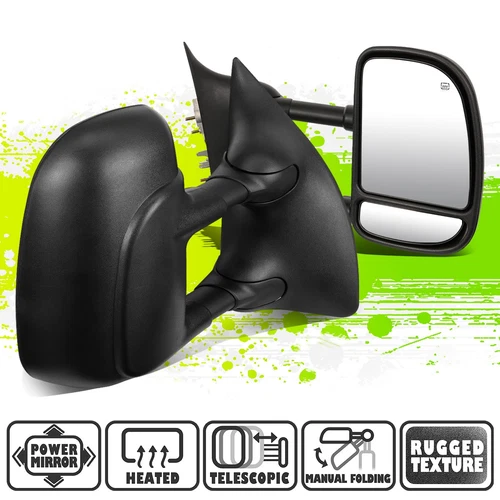 Black Powered Heated Side Rear View Towing Mirrors for F250-550 Super Duty 99-07