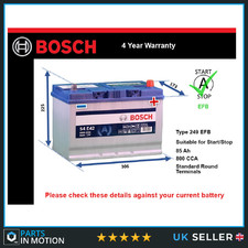 EFB Car Battery S4E42 Bosch 249 EFB 800A 85Ah 4Yr WTY 306x173x225 Start Stop