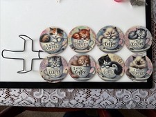 8 Pack Cat Design Wooden Coasters For Drinks  - Size 10 cm - Home Decor