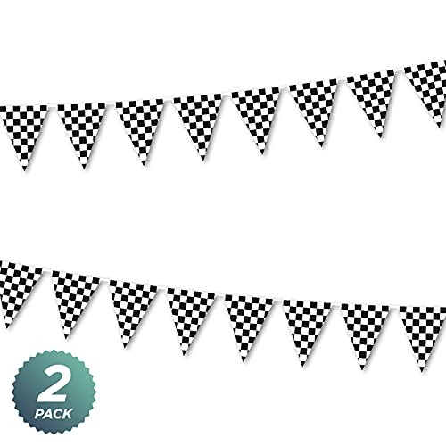 Black and White Checkered Race Fan Plastic Flag Banner, 12' x 10.5" (2 Pack) - Picture 3 of 4