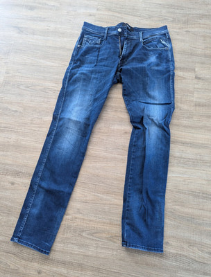 Replay Anbass Herren Jeans Slim Skinny Blau Denim W34/L34 Five-Pocket Hyperflex 