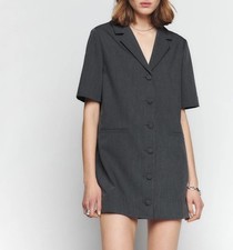 Reformation Small Blazer Dress Oversized Button Front Short Sleeve Grey office