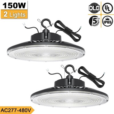 2Pack LED UFO High Bay Light 150W Diammable Warehouse Industrial Lamp AC277-480V