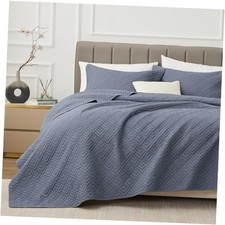 Quilt Set Size Blue 3 Piece, Lightweight Soft Coverlet King 02 Bluish Grey